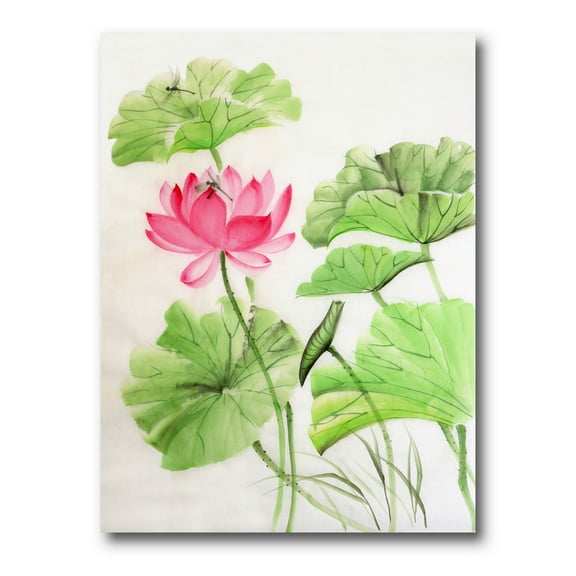 Designart ' Dragonfly and Lotus ' Traditional Canvas Wall Art Print