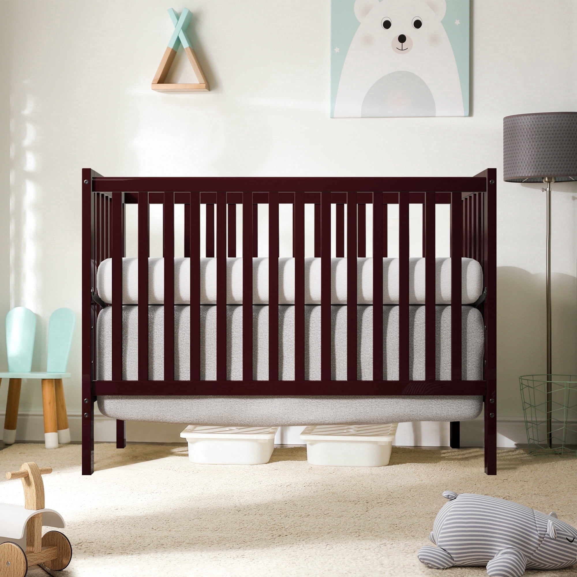 Baby Convertible Crib 5-In-1, New Zealand Pinewood Baby Bed, Crib With 3 Height Adjustment, Non-Toxic Finish, No Conversion Kit Included, Espresso