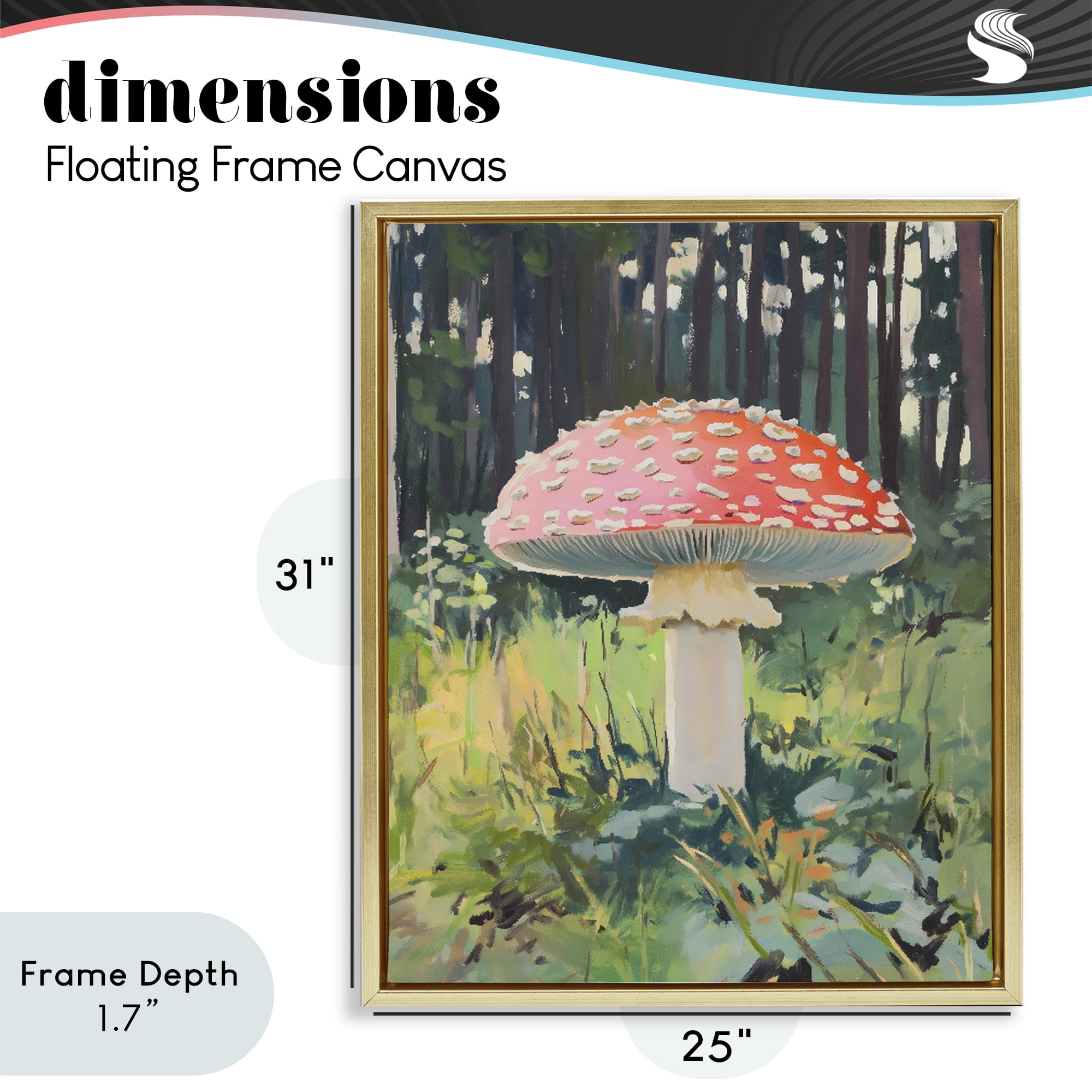 Stupell Industries Red Mushroom in Sunlit Forest Gold Framed Floater Canvas Wall Art, design by The Prints Vibe
