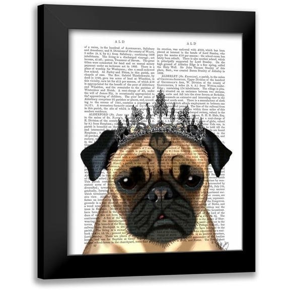 Fab Funky 12x14 Black Modern Framed Museum Art Print Titled - Pug With Tiara