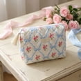 thumbnail image 3 of Makeup Pouch, Pink Quilted Floral Print, 1 Piece Portable Clutch Bag, Travel Cosmetic Storage Organizer for Women Daily Toiletries and Beauty Accessories, 3 of 5