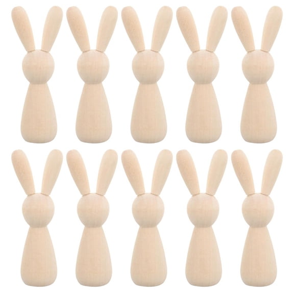 10Pcs Unfinished Wooden  Doll Figure Unpainted Peg Dolls DIY Blank Wood Bunny Puppet Craft Art Easter Decoration