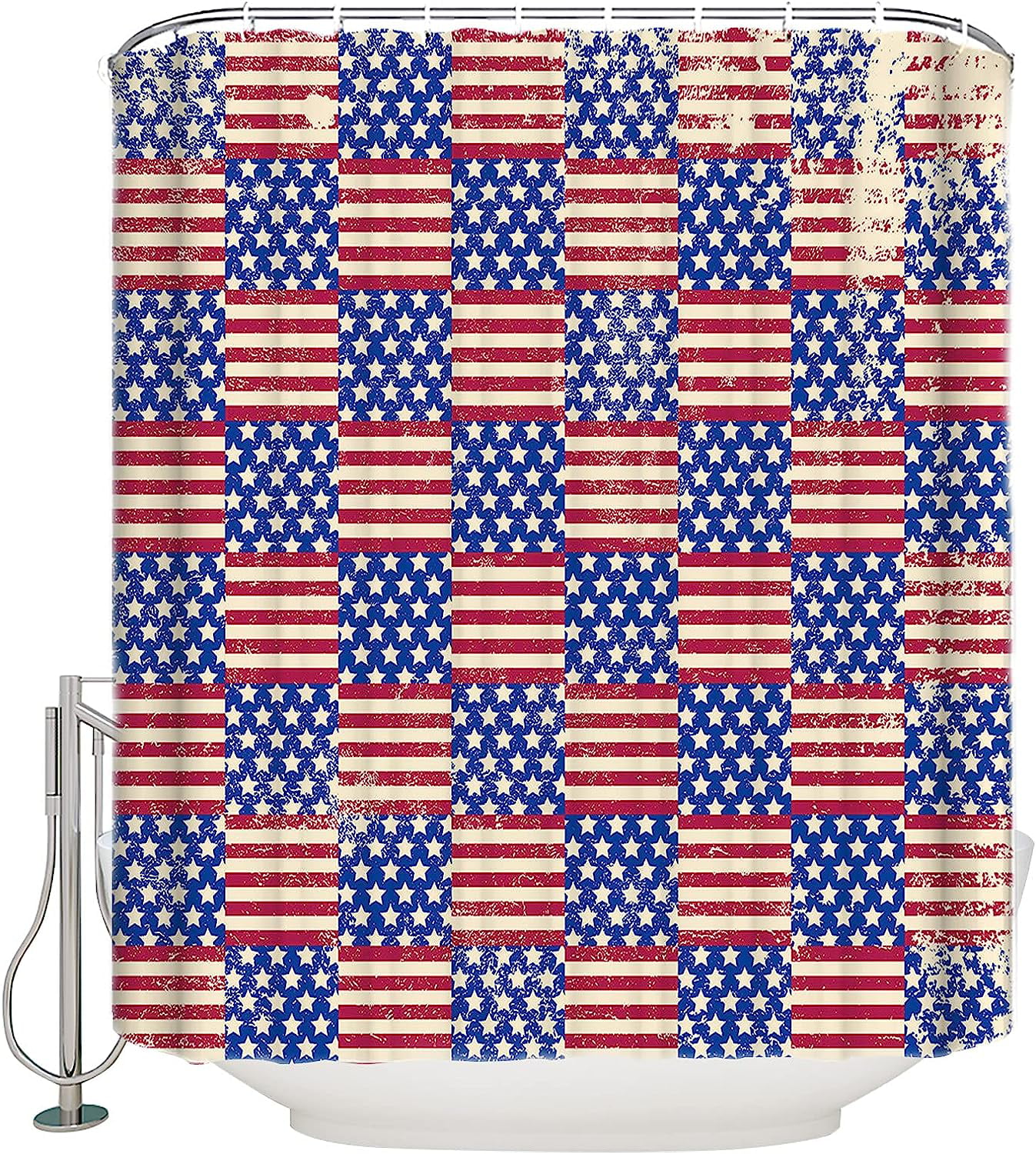 JOOCAR Shower Curtain Set with Hooks American Flag Stars Hearts 4th of July Shower  Curtain for Bathroom Check Plaid Stripe Waterproof Polyester Bath Curtain  Set for Independence Day 72x72 Inch 