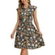 thumbnail image 2 of Vestido de Verano de Chifón Floral INSPIRE CHIC para Mujer, con Mangas Cortas, Casual, con Cintura Elástica Fruncida, Negro-Amarillo, 2 of 5