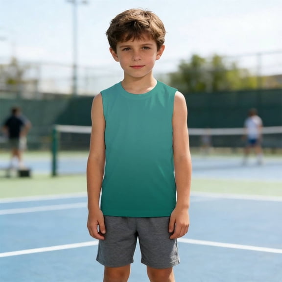 FAOWME Kids Boys Tank Top Sleeveless Crew Neck Solid Color Comfortable Breathable Loose Fit Tees For Casual Daily Wear,Army Green,5-6 Years
