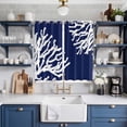 thumbnail image 2 of Coral Navy Blue Kitchen Curtains 84 Inch Length, Coastal Ocean Marine Nautical Beach Grommet Top Bedroom Living Room Curtains, Light Filtering Cafe Curtain Drapes 2 Panels Set 104''x84'', 2 of 9