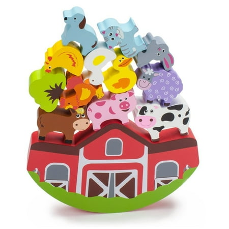 Wooden Wonders Balancing Block Barnyard Playset (13 pieces) by, It's an old-fashioned barn raising! How high can you balance the stack the pieces? By Imagination