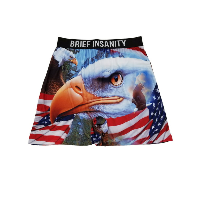 Brief Insanity Mens American Flag Patriotic Eagle Underwear Boxer Shorts S