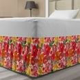 thumbnail image 1 of Flower Bed Skirt, Watercolor Styled Effect Floral Theme Flowers and Leaves Pattern Art, Elastic Bedskirt Dust Ruffle Wrap Around for Bedding Decor, 4 Sizes, Red and Orange, by Ambesonne, 1 of 2