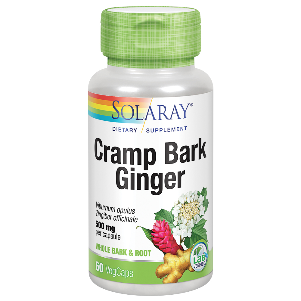 Solaray Cramp Bark & Ginger 500 mg Herbal Menstrual Support for Women NonGMO, Vegan 60