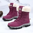 thumbnail image 5 of Women Mid Calf Snow Boots Faux Fur Lined Lace Up Non Slip Lug Sole Outdoor Warm Winter Fashion Booties Purple 5.5, 5 of 9