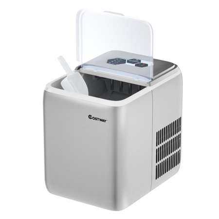 Costway - Portable Countertop Ice Maker Machine 44Lbs/24H Self-Clean w/Scoop - Silver