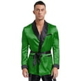 thumbnail image 1 of Raenseen Mens Satin Smoking Jacket Polyester Robe Long Sleeve Morning Kimono Bathrobe with Belt Green S, 1 of 7
