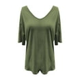 thumbnail image 4 of Women's Short Sleeve T-shirt Women'S T Shirt V Neck Half Sleeve Loose Shirt Casual Solid Color Basic Top,Green Women's Short sleeve T-shirt M, 4 of 4