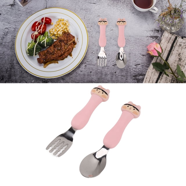 Cute Toddler Fork and Toddler Fork Cute Cartoon Friendly Eating Utensils Shaped Spoon PP Handle Stainless Steel Tableware for Feeding Training Cute Toddler Fork and