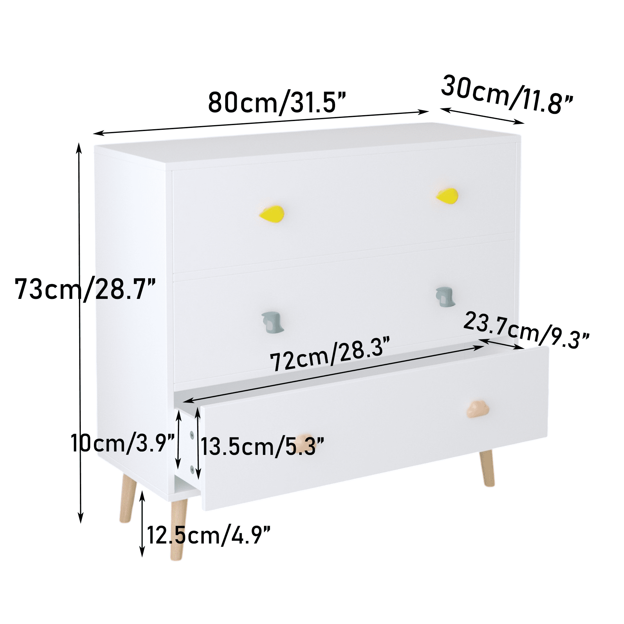 3 Drawer Dresser Kids Nightstand Modern Wood Chest of Drawers or Living Room,Nursery,Bedroom,White