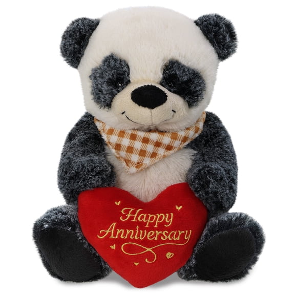 DolliBu Sitting Panda Stuffed Animal with Happy Anniversary Red Heart Plush - Soft and Cuddly Wildlife Animal Panda Plush Toy Gift for Couples or Friends - 9 Inches