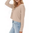 thumbnail image 3 of Women Long Sleeve Solid Color V Neck Cropped T Shirts Crop Tops, 3 of 5