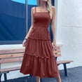 thumbnail image 4 of gljltg Sundress Dresses for Women Summer Sleeveless Square Neck Midi Dress Beach Holiday Loose Solid Color Casual Dresses Flowy Swing Pleated Suspender Dress, 4 of 7