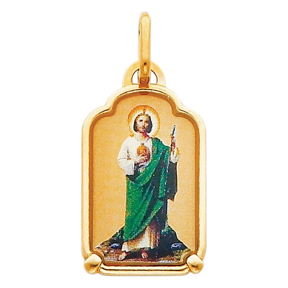 14k Yellow Gold Saint Jude Thaddeus Pendant Christian Catholic Ornate Charm Jewelry Female Unisex