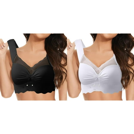 LUOGENLI Women Bras No Underwire Push Up Women s Front Side Buckle Lace Edge without Steel Ring Movement Seamless Gathering Adjustment Yoga Sleep Large Bra 2Pcs Women Bralette Set L