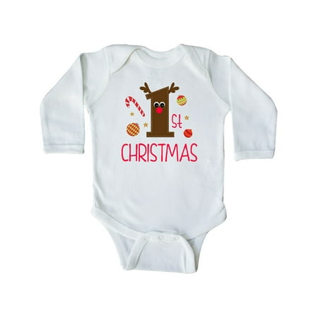 

Inktastic 1st Christmas Reindeer Gift Baby Boy or Baby Girl Long Sleeve Bodysuit
