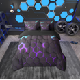 thumbnail image 2 of Erosebridal Geometric Honeycomb Bed in a Bag Full Size, Gradient Purple Blue Hexagon Bed Set, Reversible 7-Piece, 2 of 4