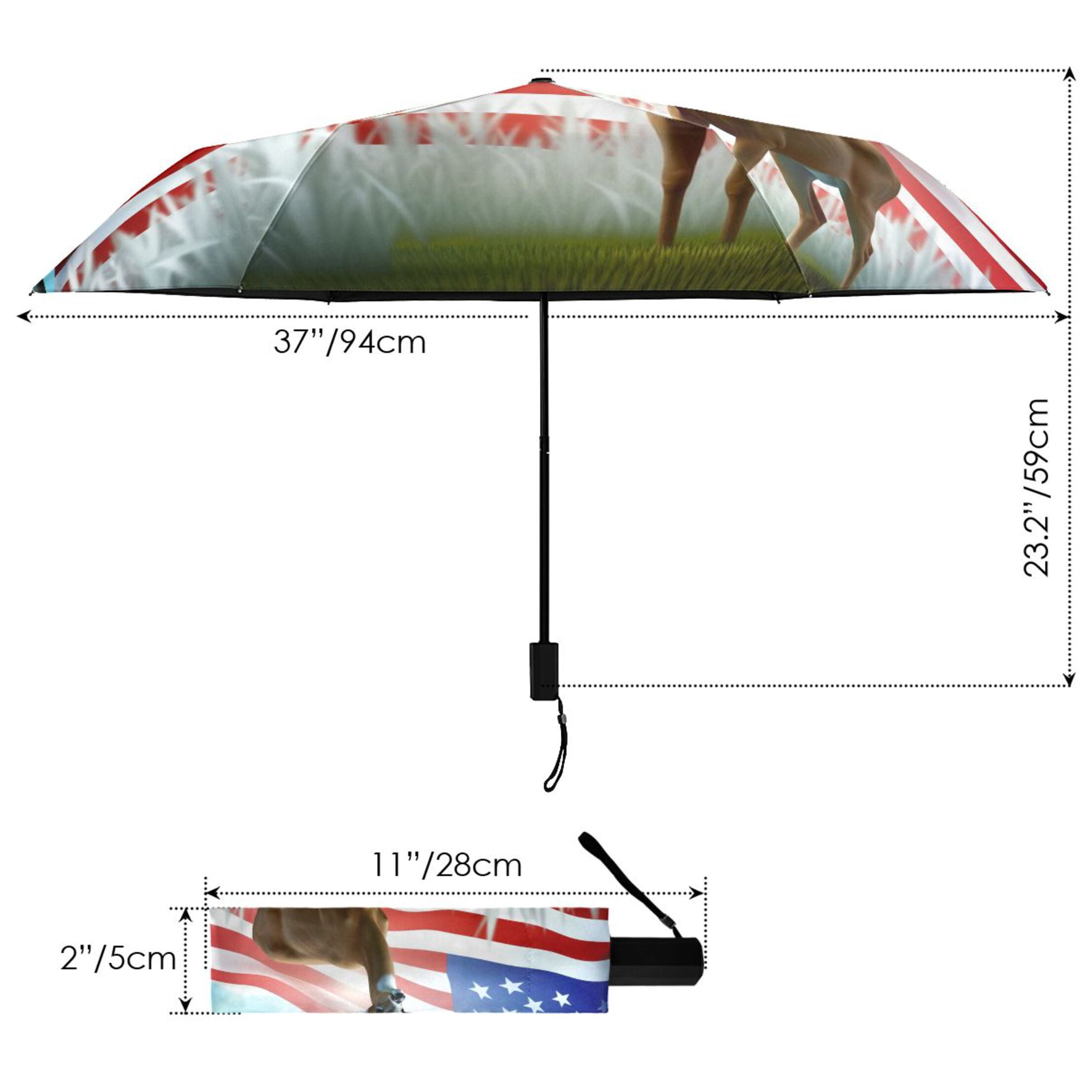 Deer and American Flag Compact Sun Umbrella Windproof Travel Umbrellas for Rain Strong Portable UV Protection