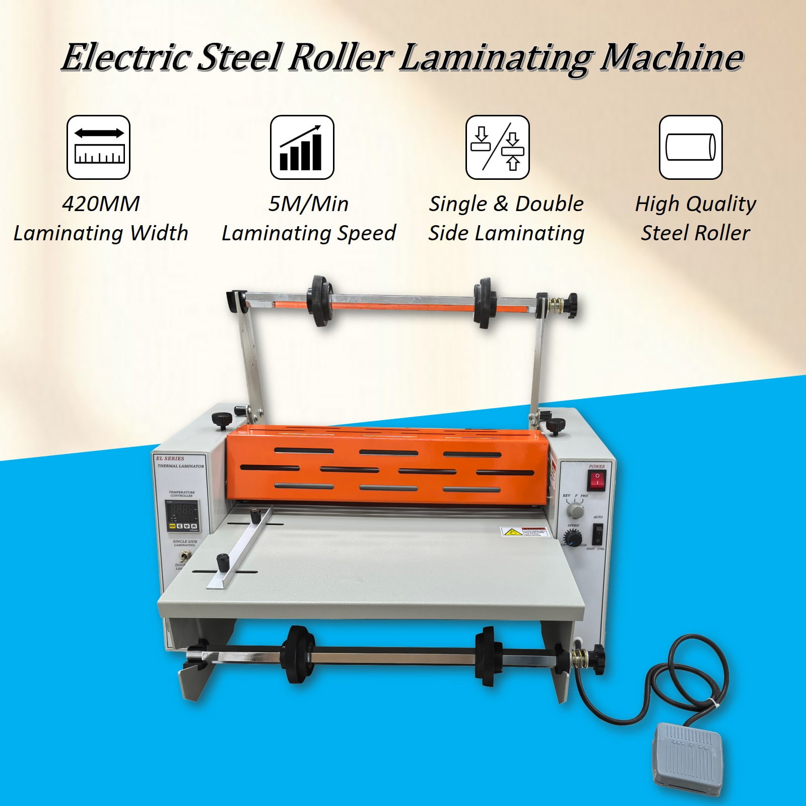 16'' Electric Steel Roller Thermal Laminator Single and Double Side Hot Roll Laminating Machine