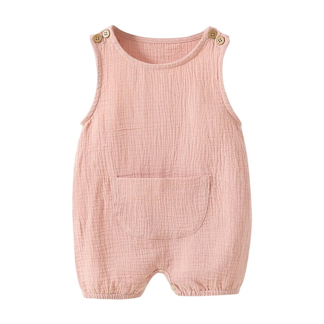 MeetoTime Baby Clothes Spring Summer Sleeveless Jumpsuits Solid Color Pockets Cotton Linen Newborn Infant Romper
