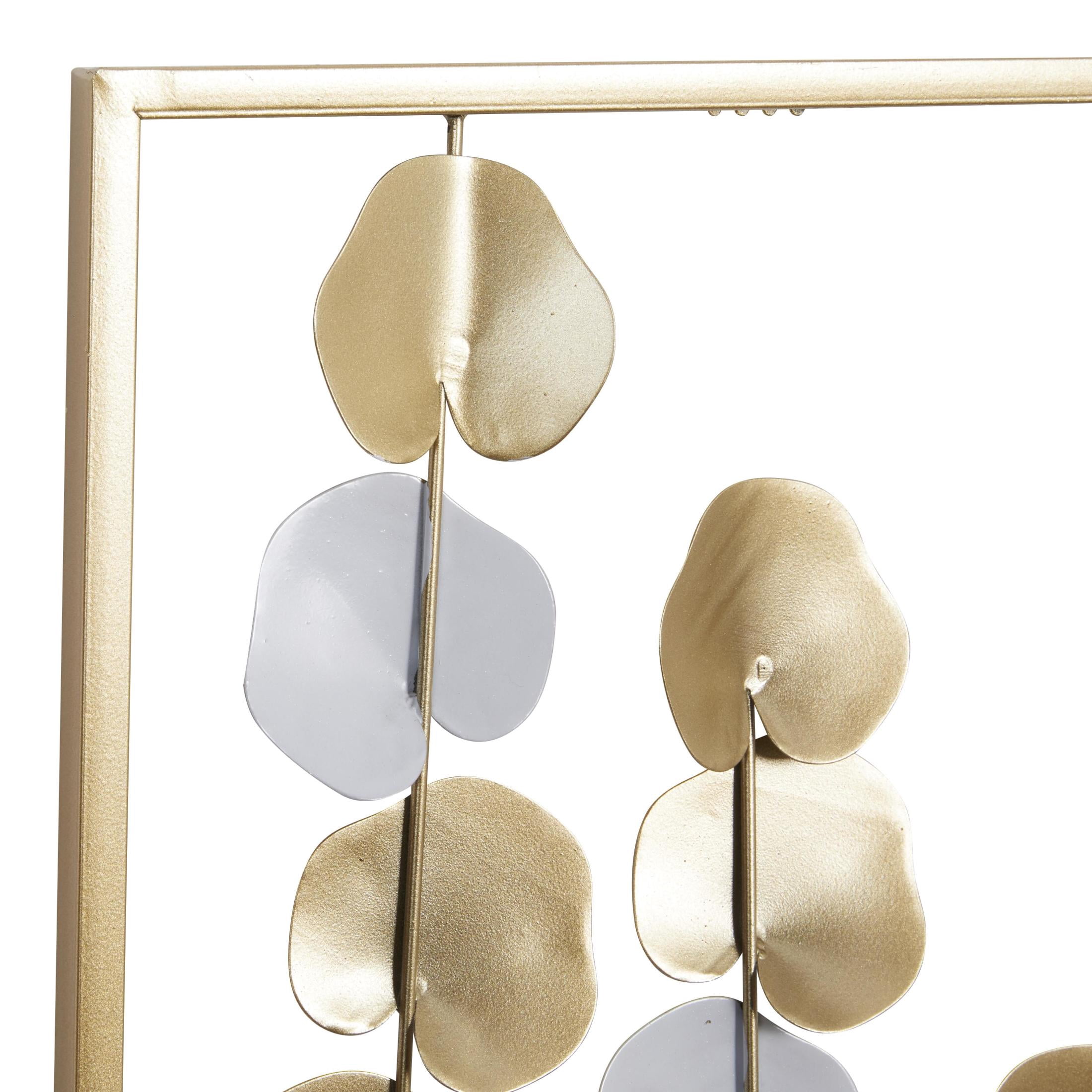 DecMode Gold Metal Cutout Floral Wall Decor with White Accents (2 Count)