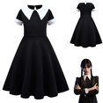 thumbnail image 2 of Vestidos Largos Para Niñas Miércoles Addams Familia Niños Negro Gótico Solapa Manga Corta Halloween Fiesta Cosplay Disfraz, 2 of 3
