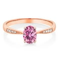 thumbnail image 2 of Gem Stone King 10K Rose Gold Pink Moissanite and White Diamond Engagement Ring for Women (0.96 Cttw, Gemstone Birthstone, Oval 7X5MM, Available in Size 5, 6, 7, 8, 9), 2 of 5