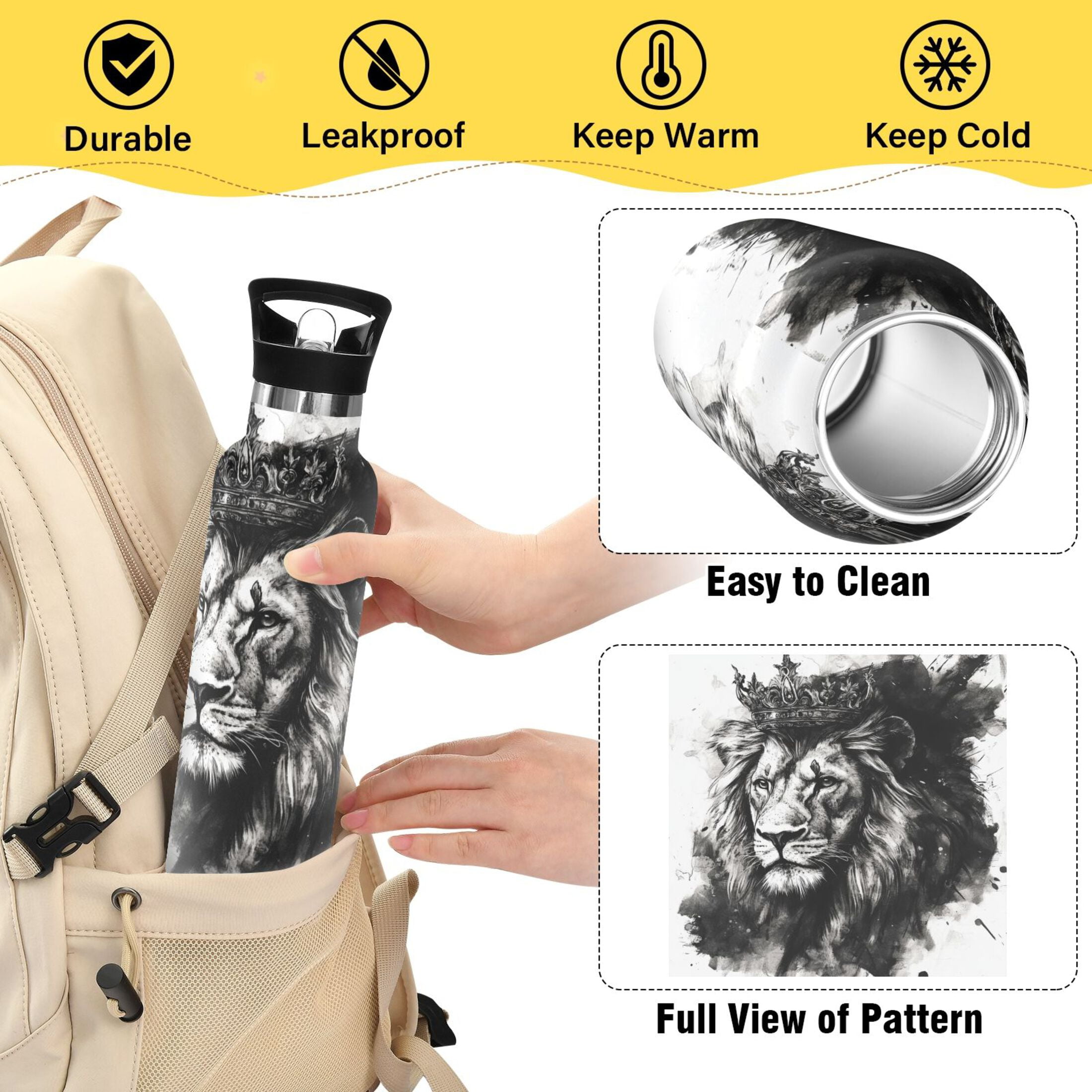 600ML Stainless Steel Insulated Cup Sports Water Bottle Portable Thermos Cup Water Glasses Insulated Tumblers Convenient and Durable The Lion King