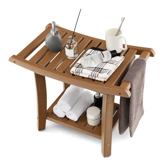 Giantex Banc de Douche pour l'Intérieur de la Douche, Tabouret de Siège de Douche Imperméable avec Tablette de Rangement, Chaise de Bain/douche pour Raser les Jambes et SPA