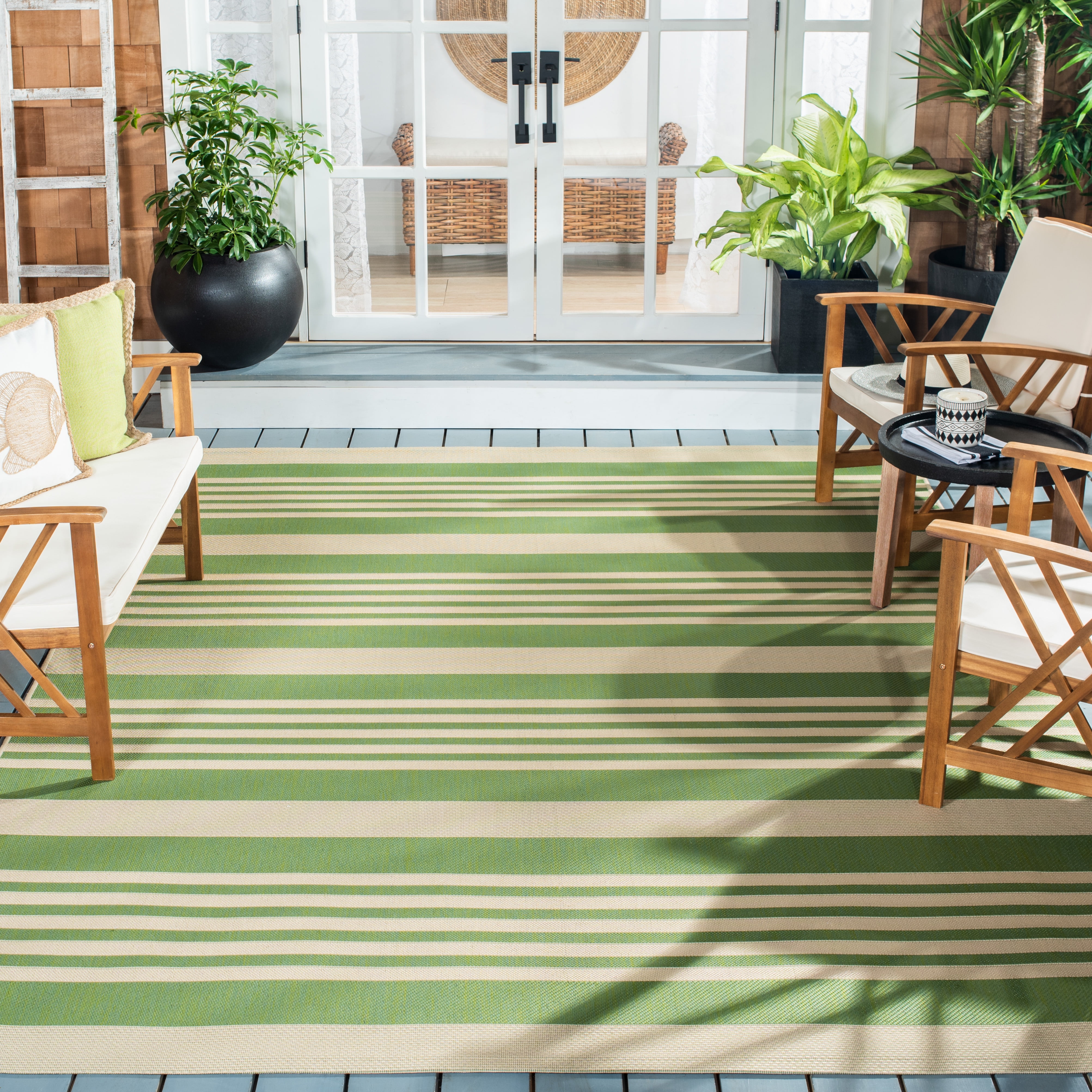 Safavieh Courtyard Caroline Striped Indoor/Outdoor Area Rug, Green/Beige, 8' x 10'