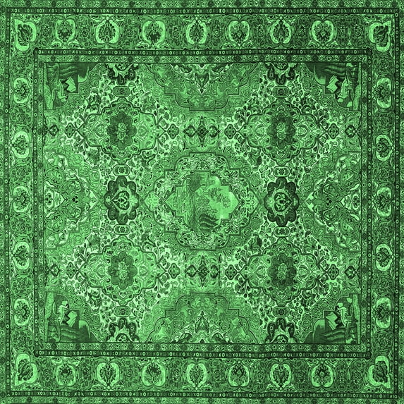 Ahgly Company Indoor Square Persian Emerald Green Traditional Area Rugs, 6' Square