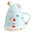 thumbnail image 1 of Taza de café navideña con tapa y varilla para revolver, taza de cerámica de Papá Noel, taza de café de gran capacidad, 1 of 2