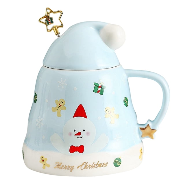 Taza de café navideña con tapa y varilla para revolver, taza de cerámica de Papá Noel, taza de café de gran capacidad