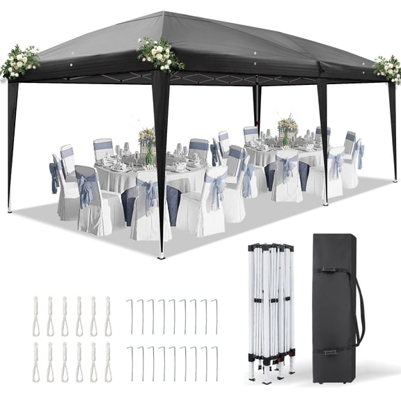 UBesGoo 10x20ft Pop Up Canopy Tent, Instant Shelter, Waterproof 210D Oxford, Portable w/Carry Bag, Black