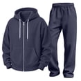 thumbnail image 2 of Babcutegg Mens Outfit Set 2-Piece Zip Up Hooded Sweatshirt and Pants Fall Casual Athletic Clothes Navy Size 2XL, 2 of 6