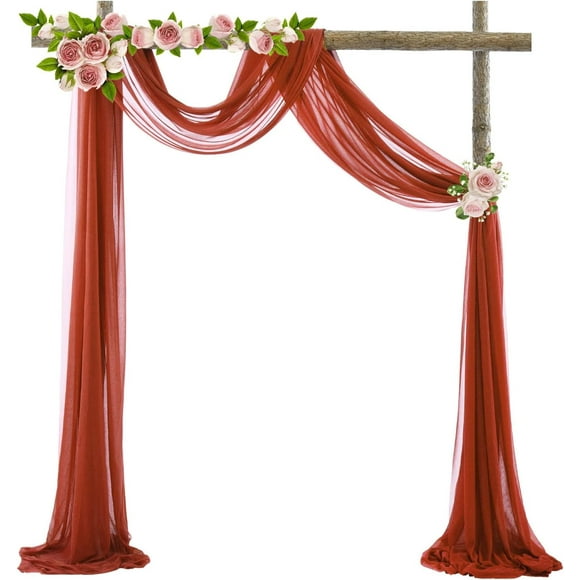 shiyou-Caramel Chiffon Backdrop Curtain 2.5ft x 20ft Wedding Backdrop Drapes Stage Background Voile Sheer Curtain for Wedding Party Reception Events Decorations, 1 Panel
