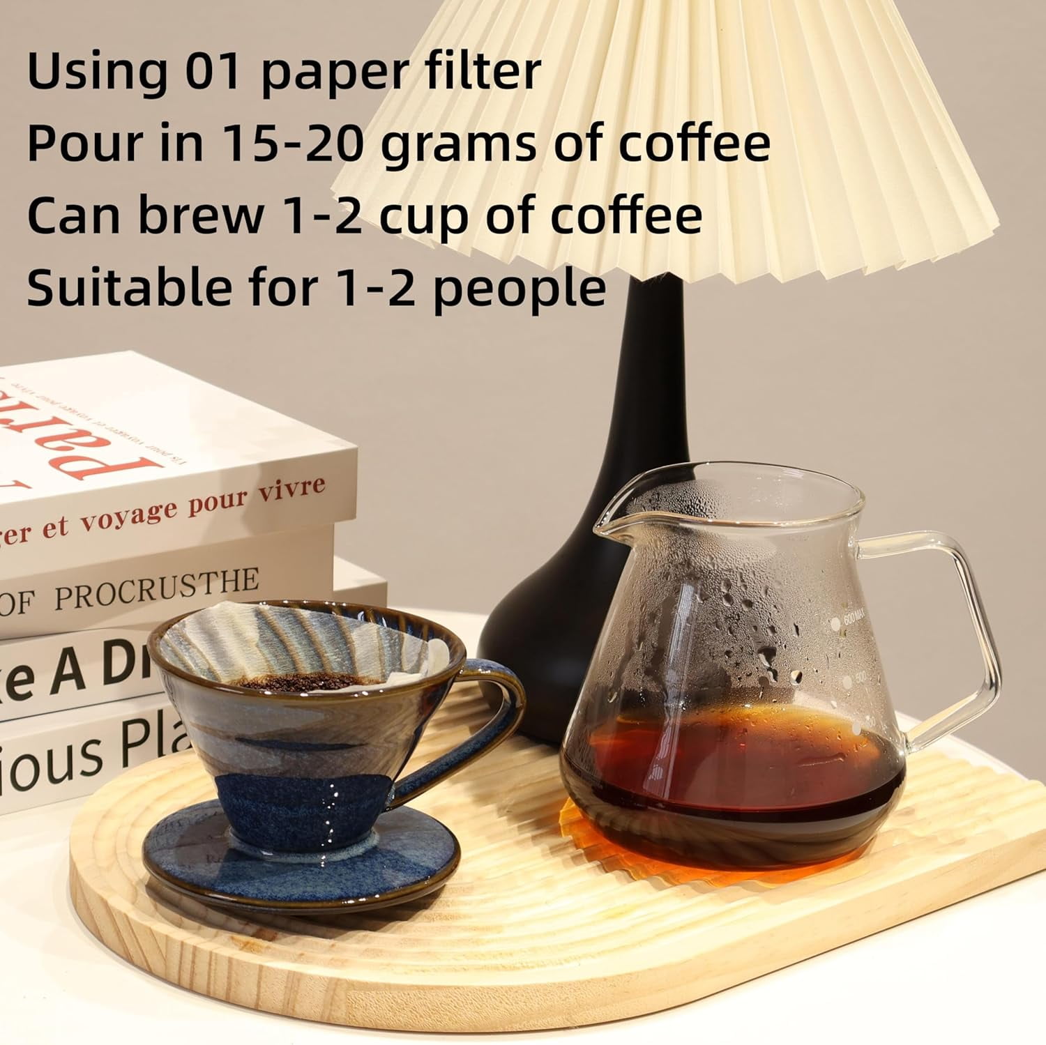 Ceramic Coffee Dripper includes 50 Filters 01 Pour Over Coffee Maker Porcelain V 60 Hand Brewed Set Pottery Artisanal Drip Brew Barista Gift for 1-2 People Travel Camping Office Home