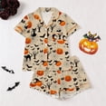 thumbnail image 2 of Halloween Womens Silk Satin Pajama Set 2 Pcs Cute Pumpkin Button Down Short Sleeve Shorts Pajama Set Collar Shorts Sets Loungewear Lightweight Sleepwear Nightwear Halloweens Gifts for Adults, 2 of 9
