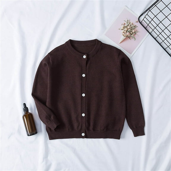 Virmaxy 12Months-7t Toddler Baby Girl Tops Cute Colourful Long Sleeve Cardigan Thin Button Fashion Jacket Brown 2T