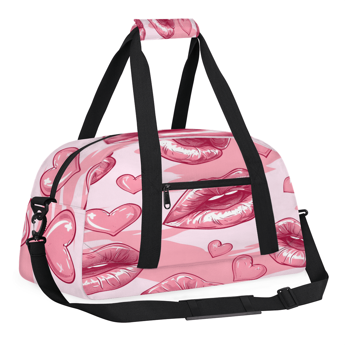 Herdesigns Lips Sports Duffle Bag for Women & Men, Pink Gym Bag Dance Bag Overnight Bag Carry On Weekender Travel Bag