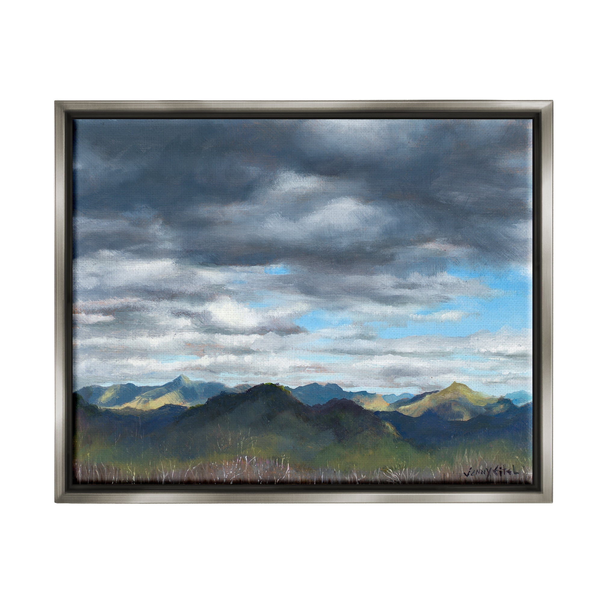 Stupell Industries Overhanging Clouds Rural Mountain Range Peaks Landscape Painting Luster Gray Floating Framed Canvas Print Wall Art, Design by unknown