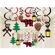KRISTIN PARADISE 30Ct Lumberjack AIF4Hanging Swirl Decorations, Buffalo Ceiling Streamers, Camping Theme Birthday Party Supplies, Baby Shower Red Decor, Boy/Girl/Kids 1st First Themed Favors Set