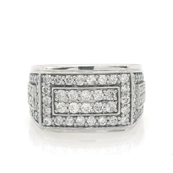 beryl_creation 14K White Gold Plated 1.42 Ct Round Cut White Diamond Wedding Engagement Cluster Pinky Ring 925 Sterling Silver For Men's -9.5