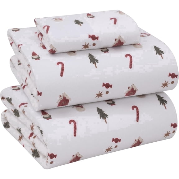 Ruvanti Flannel Sheets Twin Size - 100% Cotton Brushed Flannel Bed Sheet Sets - Deep Pockets 16 inches (Fits up to 18") - All Seasons Breathable & Super Soft - Warm & Cozy - 3 Pcs - Snowman Home